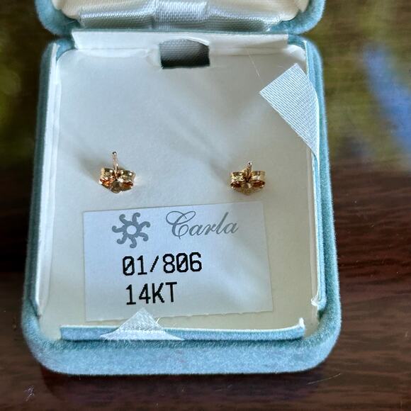 14K Gold Smoky Quartz Stud Vintage Earrings by Carla w/ Original Box - Picture 13 of 13
